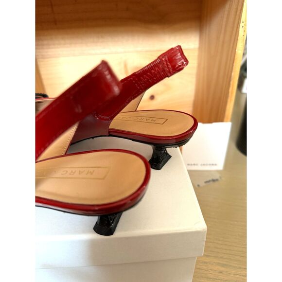 Marc Jacobs Red Patent Leather Sling Back Kitten Heels Size EU 37.5 = US 7 - Picture 9 of 15